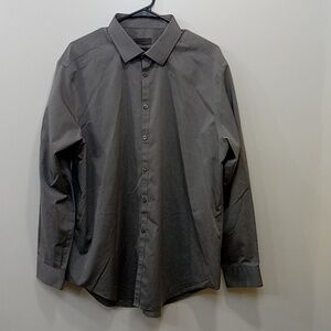 Calvin Klein Men's 18/34-35 Slim Fit Non Iron Dress Shirt Button Down GRAY EUC!